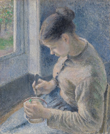 Young Peasant Having Her Coffee, 1881, Camille Pissarro, French, 1830-1903, France, Oil on canvas, 65.3 × 54.8 cm (25 11/16 × 21 9/16 in.)