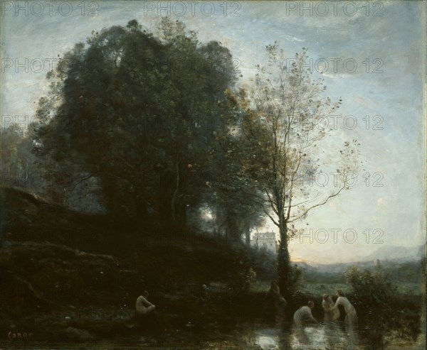 Bathing Nymphs and Child, 1855/60, Jean-Baptiste-Camille Corot, French, 1796-1875, France, Oil on canvas, 82.6 × 100.3 cm (32 1/2 × 39 1/2 in.)