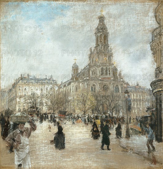Place de la Trinité, Paris, c. 1886, Jean François Raffaëlli, French, 1850-1924, France, Oil on canvas, 73.7 × 71.7 cm. (29 × 28 1/4 in)
