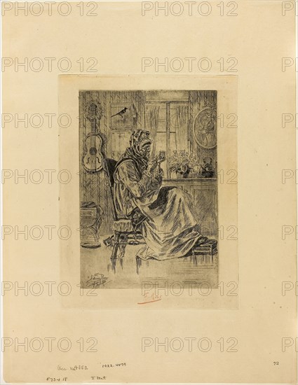 Old Woman with a Needle, September 1876, Félicien Rops, Belgian, 1833-1898, Belgium, Heliogravure on cream laid paper, 235 × 163 mm (image), 278 × 212 mm (plate), 451 × 347 mm (sheet)