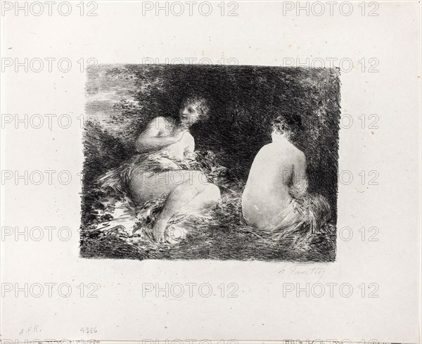 Bathing Women, second medium plate, 1899, Henri Fantin-Latour, French, 1836-1904, France, Lithograph in black on light gray chine, 188 × 250 mm (image), 327 × 400 mm (sheet)