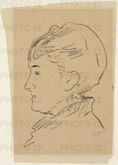 Mademoiselle Isabelle Lemonnier, n.d., Édouard Manet, French, 1832-1883, France, Black crayon on cream wove tracing paper (discolored to tan), laid down on ivory wove paper, 202 × 145 mm