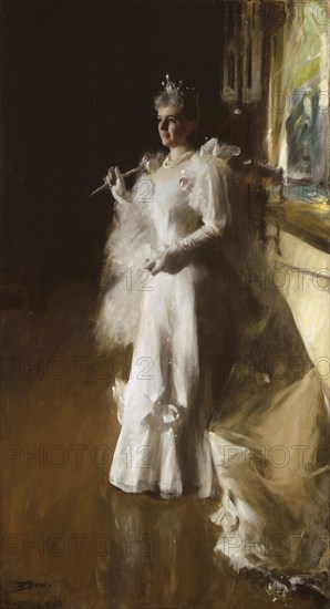 Mrs. Potter Palmer, 1893, Anders Leonard Zorn, Swedish, 1860-1920, Sweden, Oil on canvas, 101 5/8 x 55 5/8 in. (258 x 141.2 cm)