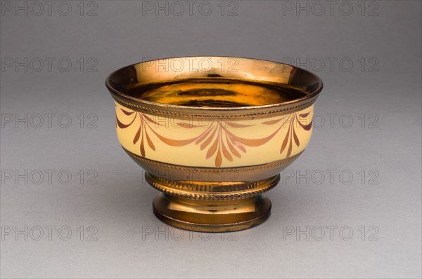 Bowl, c. 1830, England, Staffordshire, Staffordshire, Earthenware with copper lustre decoration and yellow ground, H. 8.9 cm (3 1/2 in.)