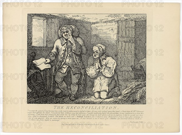 The Reconciliation, from Boswell’s Tour of the Hebrides, 1786, Thomas Rowlandson, English, 1756-1827, England, Etching on paper, 275 × 380 mm (sheet)
