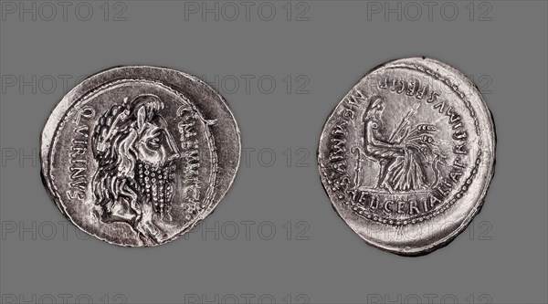 Denarius (Coin) Depicting the God Quirinus, 60 BC, issued by the Roman Republic, C. Memmius (moneyer), Roman, minted in Rome, Rome, Silver, Diam. 2.1 cm, 4.03 g