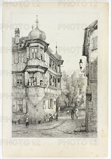 Bamberg, 1833, Samuel Prout (English, 1783-1852), probably printed by Charles Joseph Hullmandel (English, 1789-1850), probably published by Rudolph Ackermann (English, 1764-1834), England, Lithograph in black on grayish-ivory chine, laid down on ivory wove paper, 290 × 425 mm (image), 310 × 445 mm (primary support), 345 × 500 mm (secondary support)