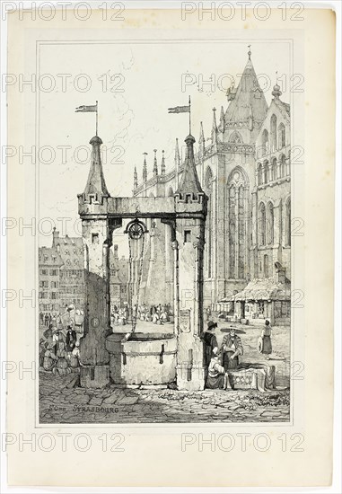 S’Omer, Strasbourg, 1833, Samuel Prout (English, 1783-1852), probably printed by Charles Joseph Hullmandel (English, 1789-1850), probably published by Rudolph Ackermann (English, 1764-1834), England, Lithograph in black on grayish-ivory chine, laid down on ivory wove paper, 290 × 425 mm (image), 310 × 445 mm (primary support), 345 × 500 mm (secondary support)