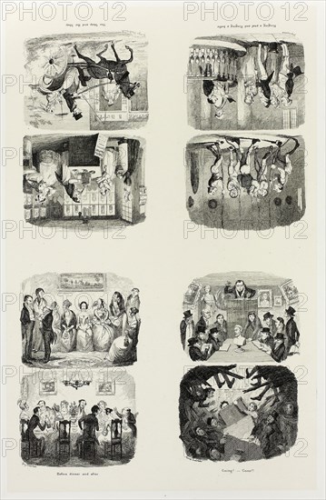 The Shop and the Shay from George Cruikshank’s Steel Etchings to The Comic Almanacks: 1835-1853 (top left), 1842, printed c. 1880, George Cruikshank (English, 1792-1878), published by Pickering & Chatto (English, 19th century), England, Four steel etchings in black on cream India paper, laid down on off-white card (chine collé), 332 × 212 mm (primary support), 505 × 341 mm (secondary support)