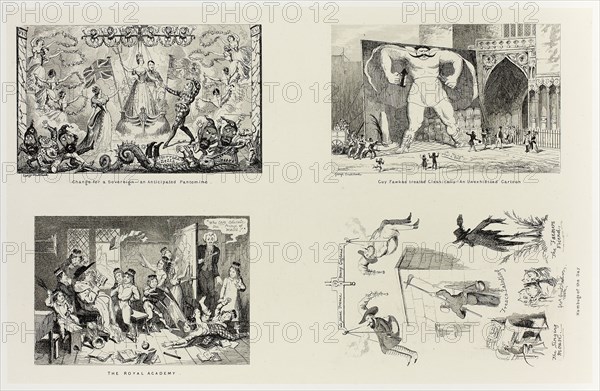 Change for a Sovereign, an Anticipated Pantomime from George Cruikshank’s Steel Etchings to The Comic Almanacks: 1835-1853 (top left), 1844, printed c. 1880, George Cruikshank (English, 1792-1878), published by Pickering & Chatto (English, 19th century), England, Four steel etchings in black on cream India paper, laid down on off-white card (chine collé), 210 × 327 mm (primary support), 342 × 504 mm (secondary support)