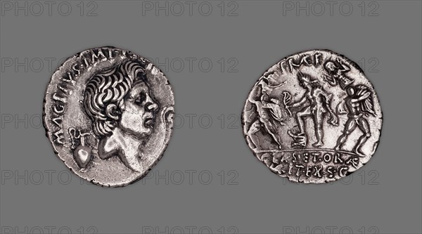 Denarius (Coin) Portraying Pompey the Great, 42/40 BC, issued by Roman Republic, Sextus Pompeius Magnus, Roman, minted in Sicily, Sicilia, Silver, Diam. 2 cm, 3.95 g