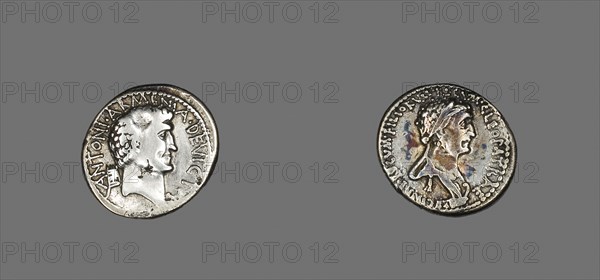 Denarius (Coin) Portraying Mark Antony and Queen Cleopatra VII, Ptolemaic Period, (about 32 BC), Reign of Cleopatra VII, 51–30 BC, Greco-Roman, mint moving with Antony, Ancient Greece, Silver, Diam. 1.9 cm, 3.36 g