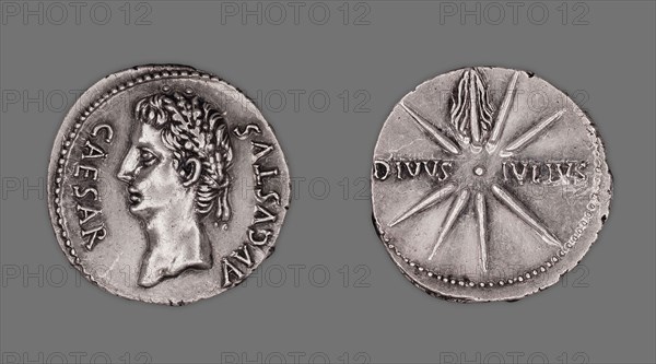 Denarius (Coin) Portraying Emperor Augustus, 19/18 BC, issued by Augustus, Roman, minted in Spain, possibly Colonia Caesaraugusta (Zaragoza) or Colonia Patricia (Cordoba), Spain, Silver, Diam. 2 cm, 3.90 g