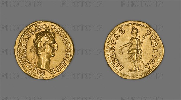 Aureus (Coin) Portraying Emperor Nerva, 97, issued by Nerva, Roman, minted in Rome, Rome, Gold, Diam. 1.9 cm, 7.64 g