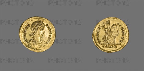 Solidus (Coin) of Emperor Theodosius I, 383 (25 August)/388 (28 August), Byzantine, minted in Constantinople (now Istanbul), Constantinople, Gold, Diam. 2.1 cm, 4.50 g