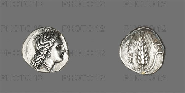 Stater (Coin) Depicting the Goddess Kore, 330/300 BC, Greek, minted in Metapontum, Italy, Metapontum, Silver, Diam. 2.1 cm, 7.65 g