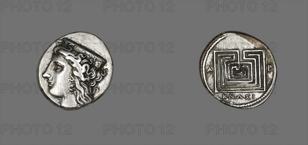 Drachm (Coin) Depicting the Goddess Hera, 350/220 BC, Greek, minted in Knossos, Crete, Knossos, Silver, Diam. 1.9 cm, 5.30 g