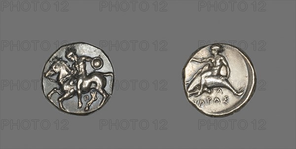 Stater (Coin) Depicting a Horseman, about 380/345 BC, Greek, minted in Taras (modern Taranto), Italy, Taranto, Silver, Diam. 2 cm, 7.95 g