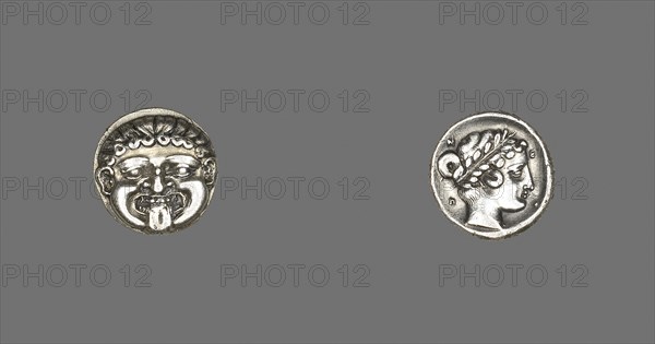 Drachm (Coin) Depicting the Gorgon Medusa, 411/356 BC, Greek, minted in Neapolis, ancient Macedon, Greece, Neapolis, Silver, Diam. 1.5 cm, 3.71 g