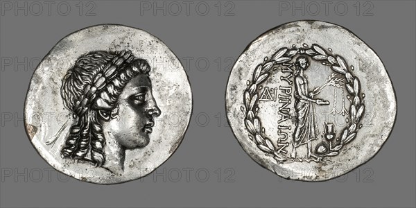 Tetradrachm (Coin) Depicting the God Apollo Gryneios, 189 BC or later, Greek, minted in Myrina, Aeolis, Asia Minor (modern Turkey), Greece, Silver, Diam. 3.6 cm, 16.23 g