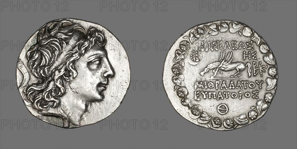Tetradrachm (Coin) Portraying King Mithradates VI of Pontus and Bithynia, 90/89 BC, reign of Mithradates VI of Pontus and Bithynia (120–63 BC), Greek, Kingdom of Pontus (now northern Turkey), Greece, Silver, Diam. 3.1 cm, 16.87 g