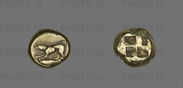 Stater (Coin) Depicting a Crouching Dog, 5th century BC, Greek, Mysia, Electrum, Diam. 1.9 cm, 16.05 g