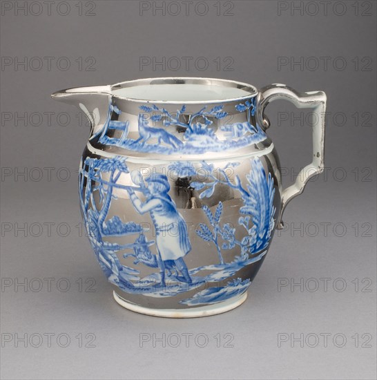 Pitcher, 1810/20, England, Staffordshire, Staffordshire, Lead-glazed earthenware with lustre decoration, H. 14.6 cm (5 3/4 in.)
