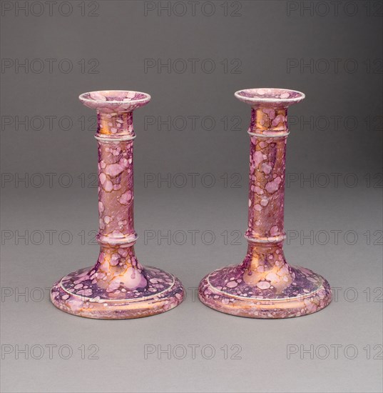 Candlestick (one of a pair), 1810/20, England, Sunderland, Sunderland, Lead-glazed earthenware with lustre decoration, H. 15.9 cm (6 1/4 in.)