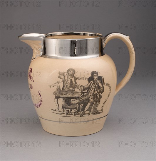 Pitcher, 1814, England, Staffordshire, Staffordshire, Lead-glazed earthenware with lustre decoration, H. 15.2 cm (6 in.)