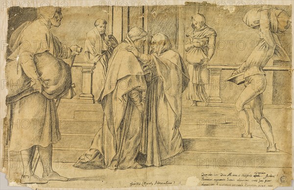 Visitation, n.d., After Andrea del Sarto, Italian, 1486-1530, Italy, Pen and black ink, and black crayon, on tan laid paper, laid down on tan laid paper, tipped on buff card, 259 x 411 mm
