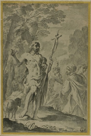 Saint John the Baptist, c. 1748, Ercole Graziani, the younger, Italian, 1688-1765, Italy, Pen and black ink and brush and blue-gray wash, on gray laid paper, laid down on cream laid paper, 276 x 185 mm