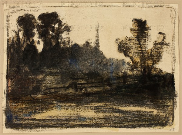 Landscape, n.d., William Morris Hunt, American, 1824-1879, United States, Charcoal over watercolor heightened with white gouache on tan laid paper, 204 x 276 mm