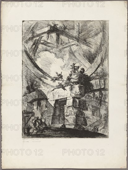 The Giant Wheel, plate 9 from Imaginary Prisons, 1761, Giovanni Battista Piranesi, Italian, 1720-1778, Italy, Etching and engraving on heavy ivory laid paper, 545 x 400 mm (image), 553 x 408 mm (plate), 781 x 590 mm (sheet)