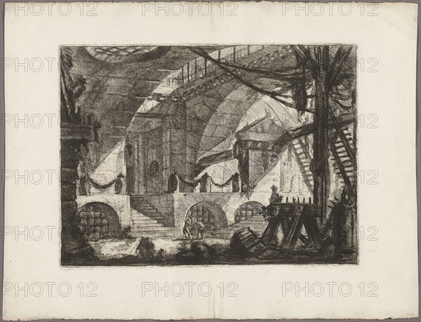The Sawhorse, plate 12 from Imaginary Prisons, 1761, Giovanni Battista Piranesi, Italian, 1720-1778, Italy, Etching and engraving on heavy ivory laid paper, 408 x 550 mm (image), 414 x 556 mm (plate), 587 x 769 mm (sheet)