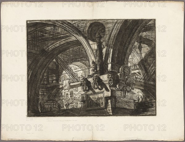 The Pier with a Lamp, plate 15 from Imaginary Prisons, 1761, Giovanni Battista Piranesi, Italian, 1720-1778, Italy, Etching and engraving on heavy ivory laid paper, 408 x 547 mm (image), 413 x 553 mm (plate), 590 x 778 mm (sheet)