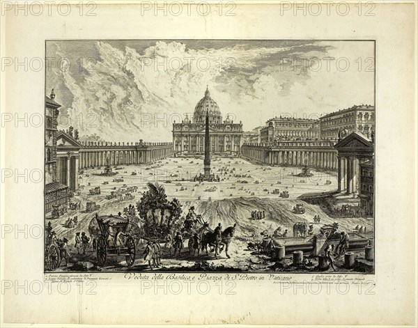 View of St. Peter’s Basilica and Piazza in the Vatican, from Views of Rome, 1748, Giovanni Battista Piranesi, Italian, 1720-1778, Italy, Etching on heavy ivory laid paper, 380 x 536 mm (image), 404 x 543 mm (plate), 522 x 665 mm (sheet)