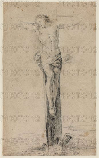 Christ on the Cross, n.d., Attributed to Sebastiano Conca, Italian, 1680-1764, Italy, Black chalk with touches of white chalk, on brown laid paper, 397 x 243 mm
