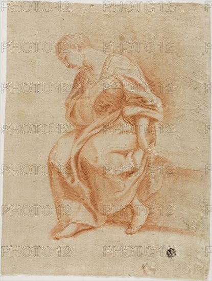 Seated Woman in Profile, n.d., Possibly after Marcantonio Franceschini (Italian, 1648-1729), or Annibale Carracci (Italian, 1560-1609), or Lodovico Carracci (Italian, 1555-1619), Italy, Red chalk, heightened with touches of white chalk, on tan laid paper, 295 x 220 mm