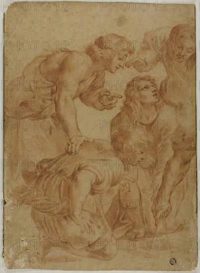 Group of Youths, 17th century, After Raffaello Sanzio, called Raphael, Italian, 1483-1520, Italy, Red chalk with traces of black chalk, on tan laid paper, laid down on cream laid paper, 391 x 284 mm