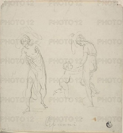 Two Sketches: Standing Woman, Woman Dancing with Child, n.d., Giovanni Battista Cipriani, Italian, 1727-1785, Italy, Black chalk, on ivory laid paper, 204 x 190 mm