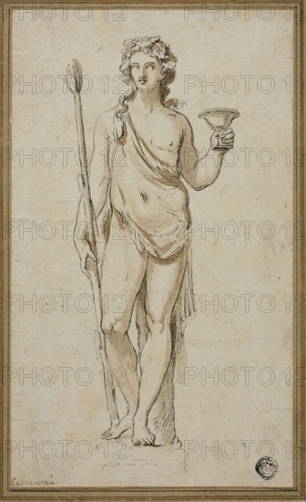 Bacchus, n.d., Attributed to Giovanni Battista Cipriani, Italian, 1727-1785, Italy, Pen and black ink with brush and brown wash, on cream laid paper, laid down on brown laid paper, 221 x 132 mm