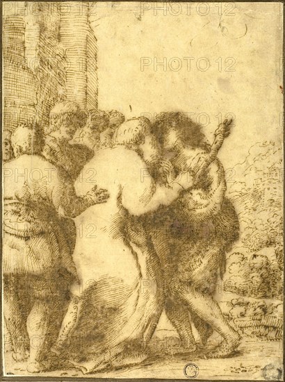 Return of the Prodigal Son, n.d., Unknown Artist, North Italian, 16th century, Northern Italy, Pen and iron gall ink on tan laid paper, laid down on brown laid card, 256 x 189 mm