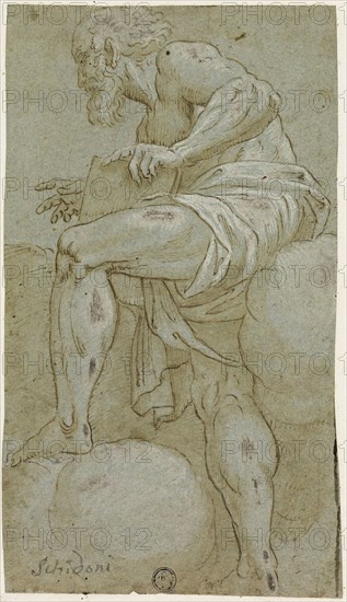 Standing Prophet Holding a Book, n.d., After Lattanzio Gambara, Italian, c. 1530-1574, Italy, Pen and brown ink with brush and brown wash, heightened with lead white (partly oxidized), on blue gray laid paper, laid down on ivory laid paper, 252 x 145 mm (max.)