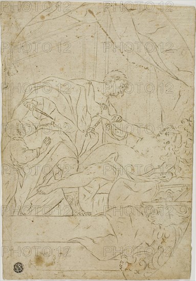 Rape of Lucretia, after 1700, After Giovan Gioseffo Dal Sole, Italian, 1654-1719, Italy, Pen and brown ink, over traces of black chalk, on tan laid paper, 274 x 193 mm
