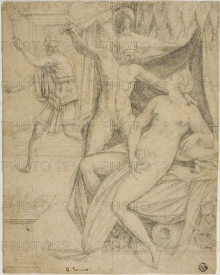 Tarquin and Lucretia, n.d., School of Fontainebleau, French, flourished 1530s-1610, France, Black chalk on tan laid paper, 297 × 238 mm