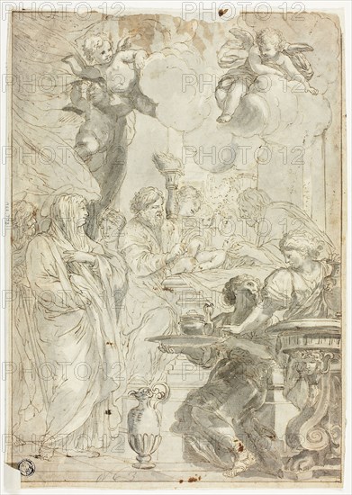 Circumcision, n.d., probably after Ciro Ferri (Italian, 1634-1689), possibly after Pietro da Cortona (Italian, 1596-1669), Italy, Pen and brown ink, with brush and gray wash, over traces of graphite, on ivory laid paper, laid down on ivory laid paper, 274 x 193 mm