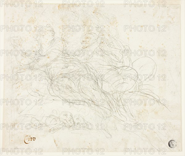Nymph and Satyr, n.d., Ciro Ferri, Italian, 1634-1689, Italy, Black chalk on ivory laid paper, 181 x 213 mm