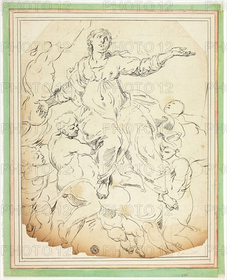 Assumption of the Virgin, n.d., After Carlo Maratti (Italian, 1625-1713), or possibly Raymond de Lafage (French, 1656-1690), France, Pen and brown ink on tan laid paper, laid down on ivory laid card, 267 × 209 mm