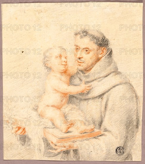 Saint Anthony of Padua, n.d., Possibly after Bartolomé Estéban Murillo, Spanish, 1618-1682, Spain, Black chalk and red chalk on ivory laid paper, 166 x 148 mm