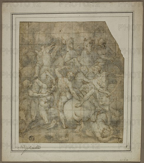 Battle Scene, c. 1589, Giovanni Balducci, called il Cosci, Italian, c. 1560-1631, Florence, Pen and brown ink and black chalk, on ivory laid paper, squared in black chalk, laid down on ivory laid paper, 214 × 185 mm